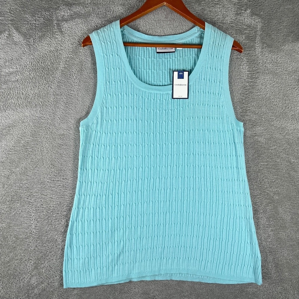 Croft & Barrow Sweater Vest Womens XL Blue Cable Knit Sleeveless Tank Top New